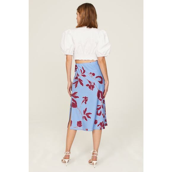 Thakoon Floral Midi Skirt Blue Red Midi Side‎ Slit A-line Elastic Waist Sz 0 - Picture 2 of 14